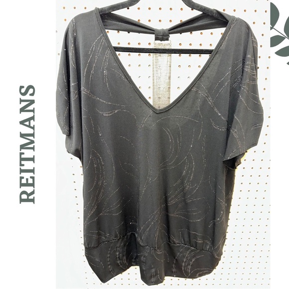 Reitmans Black Silver Sparkle metallic V-Neck Women's Top Chain Metal Size 2X - Picture 1 of 5